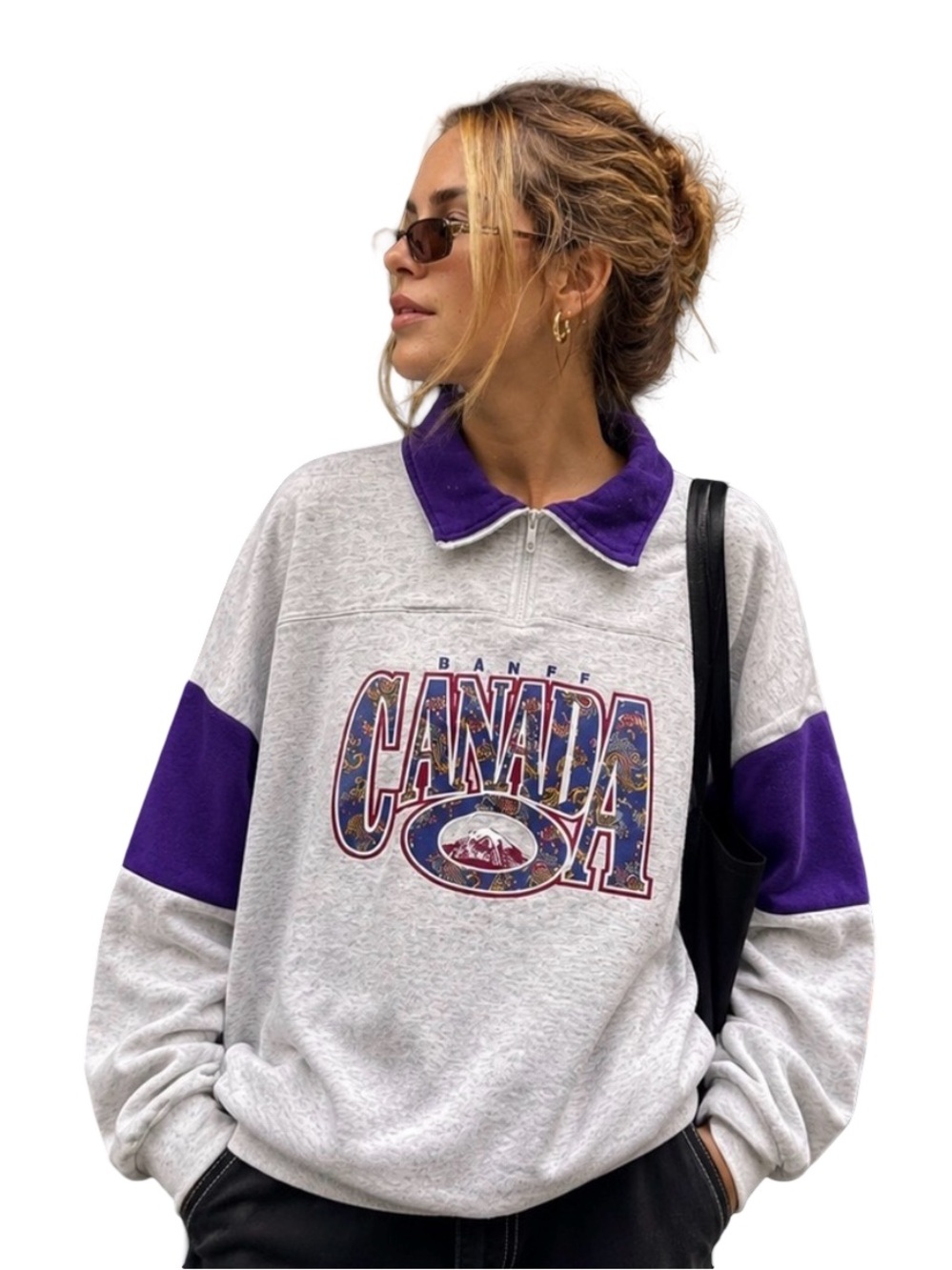 VTG 90s Banff Canada souvenir quarter zip color block collared sweatshirt XL